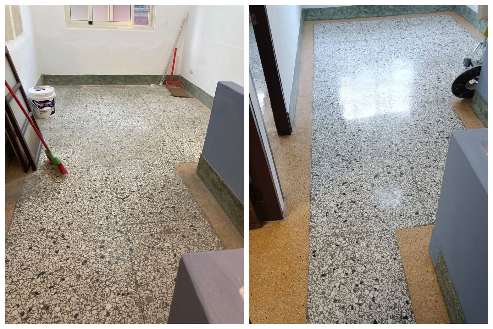 台中辦公室地板打蠟前後對比